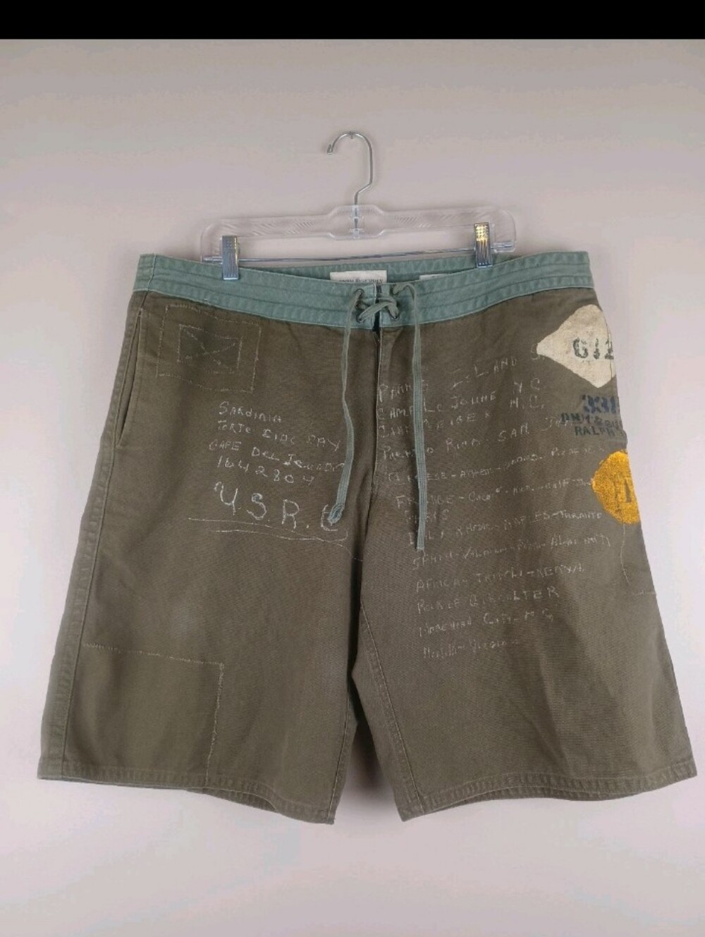 Rare Denim & Supply Ralph Lauren Canvas Board Shorts Mens 38 Green Military USRL